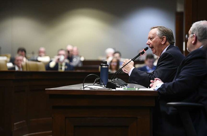 Robert Brech, Administrator for the Department of Finance and Administration, presents Governor Sanders' proposed fiscal year 2025 budget during the Joint Budget Committee's Pre-Fiscal Session Budget Hearing on Wednesday, March 6, 2024
(Arkansas Democrat-Gazette/Stephen Swofford)